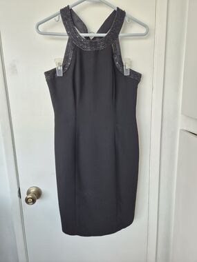 Jones New York Petite High Neck Beaded Little Black Dress Classic Formal